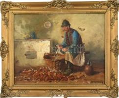 Horváth G. Andor (1876-1966): Tengerihántás. Olaj, vászon. Sérült, javított. Sérült keretben, 40×50 ...