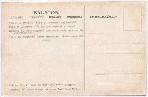 Balaton, Turisztikai reklámlap, fürdőzők. Magyar Királyi Államvasutak Igazgatósága s: Wágner Géza (E...