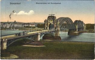 Düsseldorf, Rheinbrücke mit Kunstpalast / bridge, tram, museum