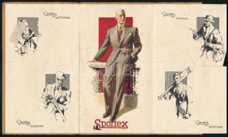 cca 1920 Szabadka, Sportex férfi ruházati prospektus, kihajtható illusztrációkkal, 15x9 cm
