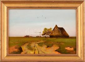 Farkas Rudolf (?-): Tanya gémeskúttal. Olaj, fa, jelzett. Fa keretben, 20×30 cm