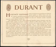cca 1929 Durant 4 és 6 hengeres személyautó kihajtható prospektus, vezérképviselet Fehér Miklós Gépg...
