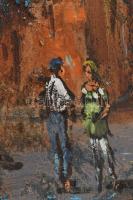 Vojnits Richárd (1942-): Délután. Olaj, farost, jelzett, fa keretben. Fa keretben. Hátoldalán zsűri ...