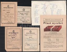1951-1954 Békekölcsön igazolások, 4 db + nyereménybetétkönyv reklám