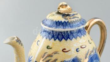 6 személyes keleti jellegű vékony porcelán teáskészlet. Jelzett. Hibátlan. Sérült dobozában. doboz m...