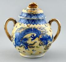 6 személyes keleti jellegű vékony porcelán teáskészlet. Jelzett. Hibátlan. Sérült dobozában. doboz m...