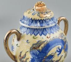 6 személyes keleti jellegű vékony porcelán teáskészlet. Jelzett. Hibátlan. Sérült dobozában. doboz m...