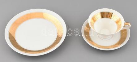 Porcelán egyszemélyes reggeliző készlet, jelzett, matricás, hibátlan, d: 19 cm, m: 7 cm