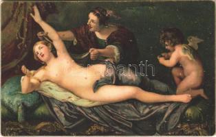 1934 Danae / Erotic nude lady art postcard. Stengel s: Anton Van Dyck