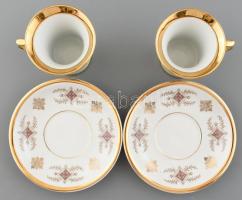 2 db jelzett aranyozott, matricás porcelán csésze aljával, hibátlan