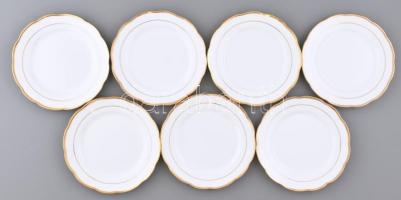 Süteményes porcelán tányér, aranyozott, jelzett, hibátlan, 7 db, d: 17,5 cm