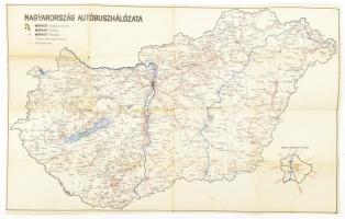 1956 Magyarország autóbuszhálózata, MÁVAUT térkép, kisebb szakadásokkal, 66×42 cm