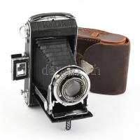1934-1939 Kodak Vollenda 620 harmonikás fényképezőgép Compur t f4,5/75mm objektívvel, sérült bőr tokkal / Kodak Vollenda 620 folding bed camera