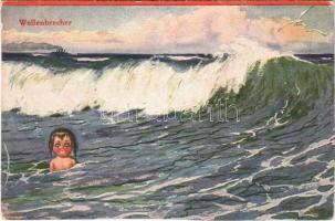 1922 Wellenbrecher / Children art postcard, waves. Wohlgemuth & Lissner No. 937. Junge Krabben s: Herbert Schultz (vágott / cut)
