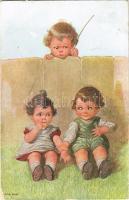 1922 His rival Children art postcard, romantic couple (EB)