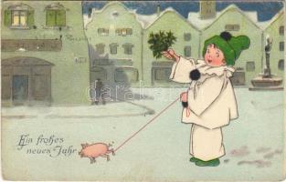 1927 Ein frohes neues Jahr / Children art postcard with New Year greetings and pig. EAS 5084. (b)