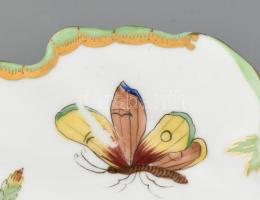 Óherendi jelzéssel Viktória mintás leveles tálka, kézzel festett, jelzett, kopásnyomokkal, 18,5x17 c...