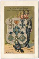 Prusse / WWI German military art postcard, coat of arms, Prussian military honors, litho card glued to postcard (EB)