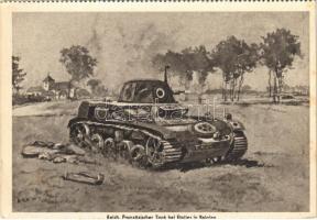 Französischer Tank bei Etolles in Belgien. Soldatenkalender 1941 / WWII German military art postcard, French tank. Zentral-Verlag der NSDAP (German Nazi Party) s: Reich (fl)