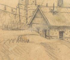 Báró Mednyánszky László (1852-1919): Gyár látképe. Ceruza, papír. Jelezve jobbra lent. Üvegezett fa ...