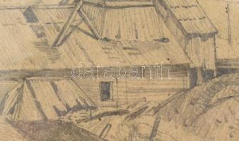 Báró Mednyánszky László (1852-1919): Gyár látképe. Ceruza, papír. Jelezve jobbra lent. Üvegezett fa ...