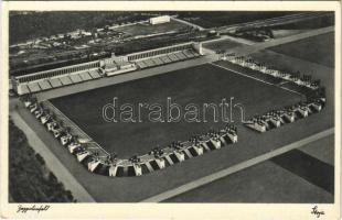 Zeppelinfeld. Nürnberg, Stadt der Reichsparteitage / WWII German military, NSDAP German Nazi Party propaganda, Nuremberg rally grounds, swastika flags. Hansa Luftbild (EK)