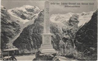 Trafoi (Stelvio, Stilfs; Südtirol); Ortler und Trafoier Eiswand vom Weissen Knott Stilfserjochstrasse / mountains in the Stelvio Pass, monument