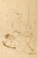 Melocco Miklós (1935-): Leonardo rajzol. Szitanyomat, papír, jelzett, számozott (56/100). Üvegezett fa keretben, 29,5×19,5 cm