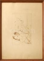 Melocco Miklós (1935-): Leonardo rajzol. Szitanyomat, papír, jelzett, számozott (56/100). Üvegezett ...