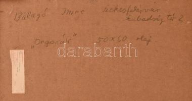 Ballagó Imre (1915-1997): Orgonák. Olaj, farost, jelzett. Hátoldalán autográf felirattal és Képcsarn...