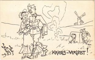 Kriegs-Verlobt! / WWI Austro-Hungarian K.u.K. military art postcard, humour, support fund. Deutschmeister Witwen- und Waisen-Stiftung (Aktion im Felde) Nr. 80. s: Rud. Kristen (EK)