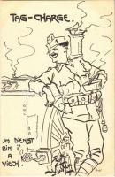 Tag-Charge / WWI Austro-Hungarian K.u.K. military art postcard, humour, support fund. Deutschmeister Witwen- und Waisen-Stiftung (Aktion im Felde) Nr. 43. s: Rud. Kristen