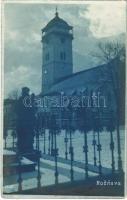 1935 Rozsnyó, Roznava; őrtorony télen, üzletek / watchtower in winter, shops (EK)