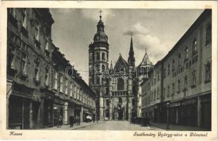 1942 Kassa, Kosice; Szathmáry György utca, Dóm, üzletek / street view, cathedral, shops (EK)