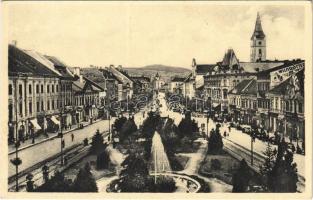 Kassa, Kosice; Fő utca, üzletek, szökőkút / main street, shops, fountain