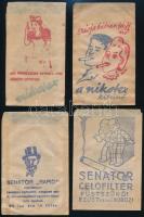 cca. 1930, 4 db Nikotex és Senator cigaretta reklámos trafik papírtasak.