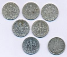 Amerikai Egyesült Államok 1946-1964. 1d Ag "Roosevelt" (6db) + Kanada 1953. 10c Ag "I...