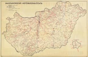 1956 Magyarország autóbusz hálózata (MÁVAUT), a hátoldalán Földműves szövetkezeti szállodák, cukrázd...