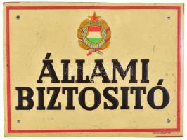 Állami Biztosító fém tábla, kopásnyomokkal, 10,5×14,5 cm