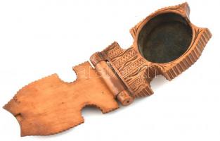 Zsebóra állvány, vagy tokként is funkciónáló faragott fa zsebóraóra tartó, Keszthely felirattal és p...