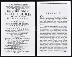 [[Kubinyi Sándor] Alexandrus Kubinyi: Enchiridion Lexici Juris Incliti Regni Hungariae, seu extractu...