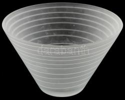 Száldíszített csíkos üveg tál, kis kopásnyomokkal, m: 13 cm, d: 21 cm