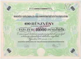 Újpest 1946 Egyesült Izzólámpa és Villamossági Részvénytársaság 100 részvénye összesen 10.000P-ről, szelvényekkel, szárazpecséttel, ÉRVÉNYTELEN bélyegzéssel T:I