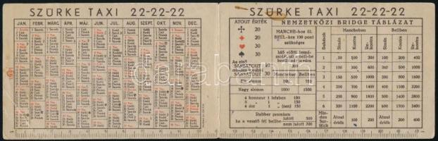 1941 Szürke taxi autós kártyanaptár