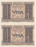 Olaszország 1939. 1L (2x, sorszámkövető) T:II hajtatlan Italy 1939. 1 Lire (2x, sequential serials) C:XF unfolded Krause P#26