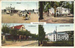 Balatonalmádi, strand, kávéház, vasútállomás, Abbázia szálloda (EK)