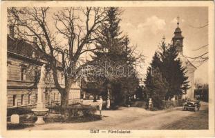 1929 Balf-fürdő (Sopron), fürdő részlet, templom, automobil. Lobenwein Harald fotóműterme (fl)