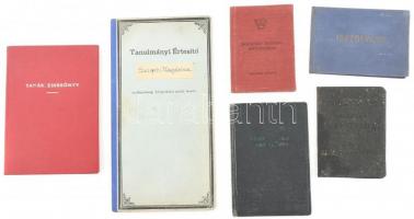1947-1989 Vegyes okmány tétel (tanulmányi értesítő, tanári zsebkönyv, MÁV igazolvány, stb.)