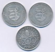 1947. 5Ft Ag "Kossuth" (2x) + 1992. 200Ft Ag "MNB" T:3,2 patina
Adamo F8.1, F13