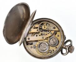 Ezüst (Ag). Dupla fedeles női zsebóra ezüst tokban, egész felületén figurális, niellós és aranyozott...